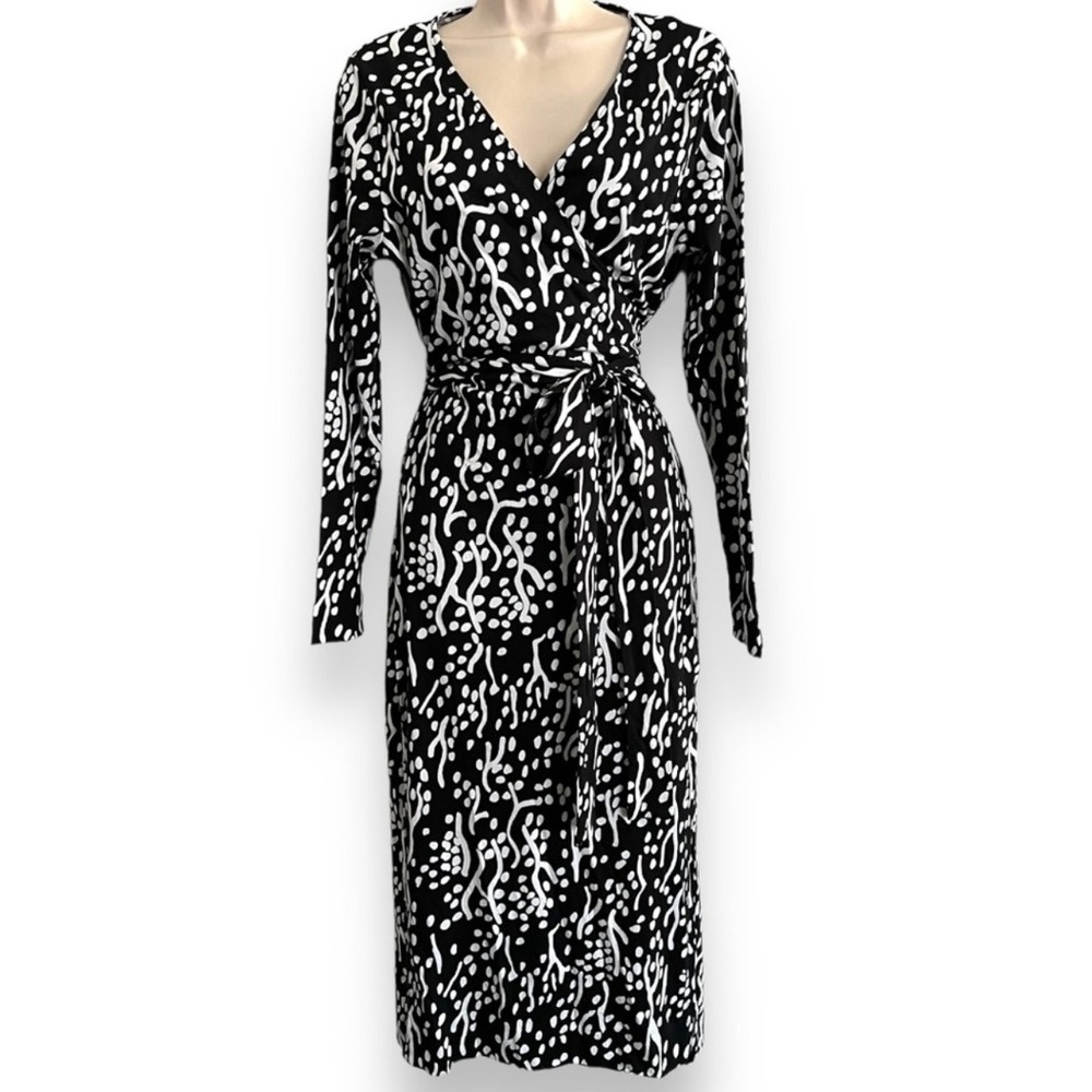Diane Von Furstenburg (DVF) Target Wrap Dress Black White Print Midi Size XXS - Picture 2 of 15